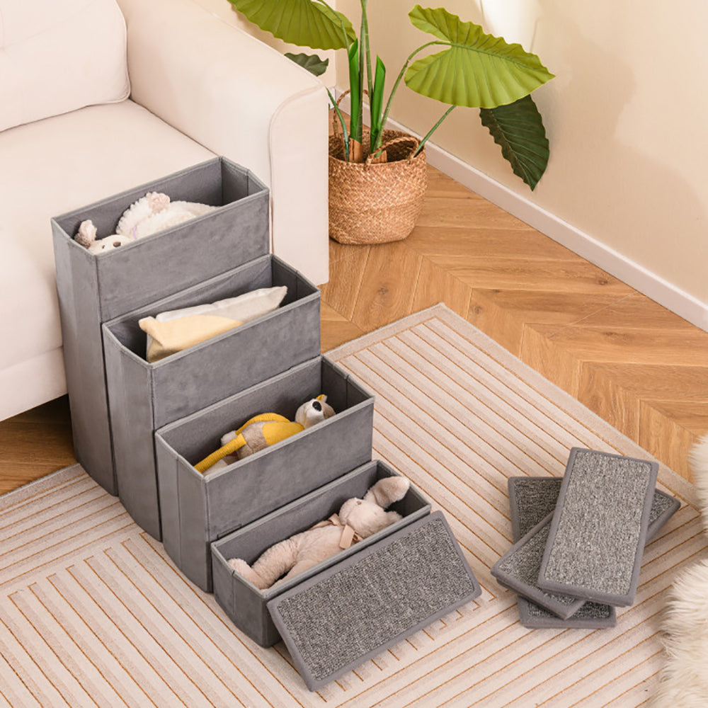 4-Step Foldable Dog Stairs – Non-Slip Adjustable Pet Ramp for Beds & Couches