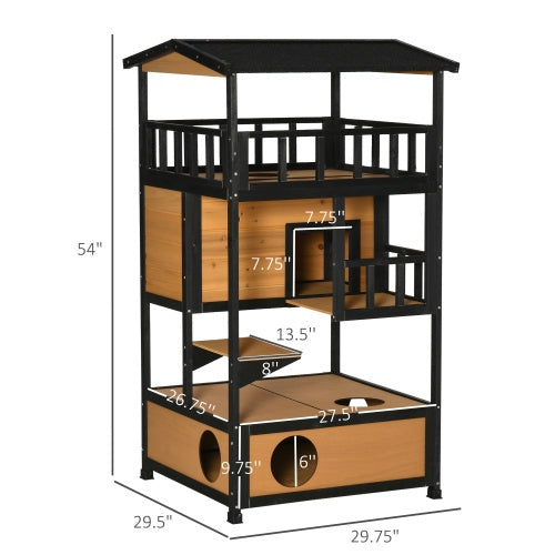 Deluxe Wooden Outdoor Cat House – Multi-Level Weatherproof Cat Shelter & Activity Tower