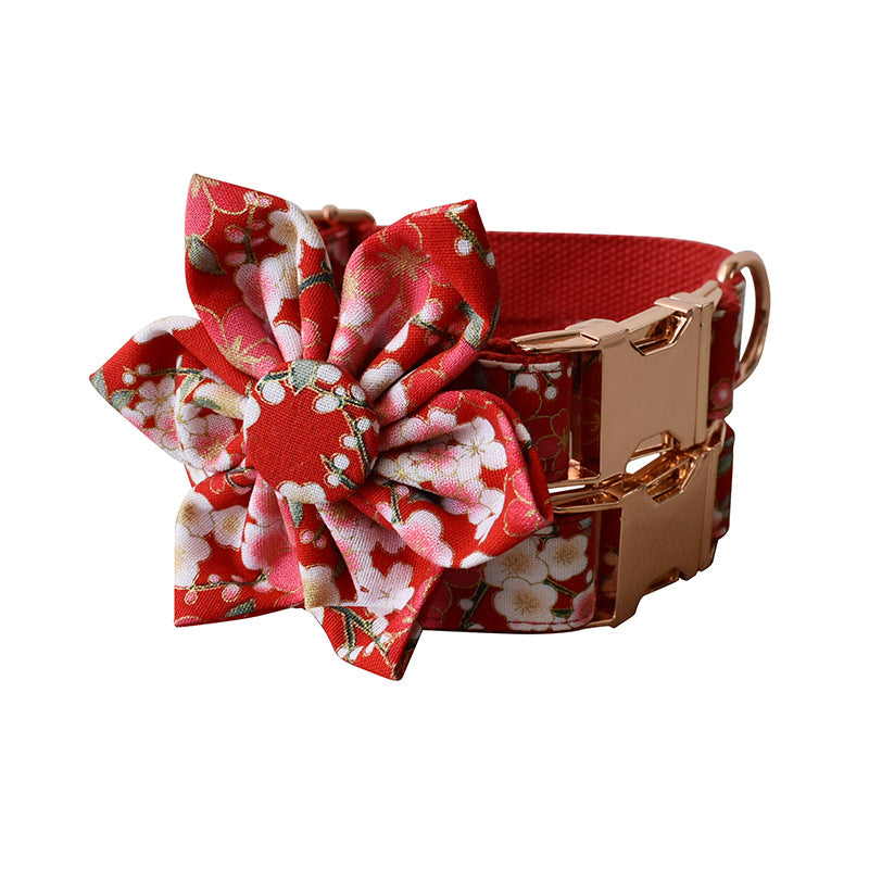 Red Floral Bow Tie Dog Collar & Leash Set – Adjustable Fashion Harness Set for Small to Large Dogs