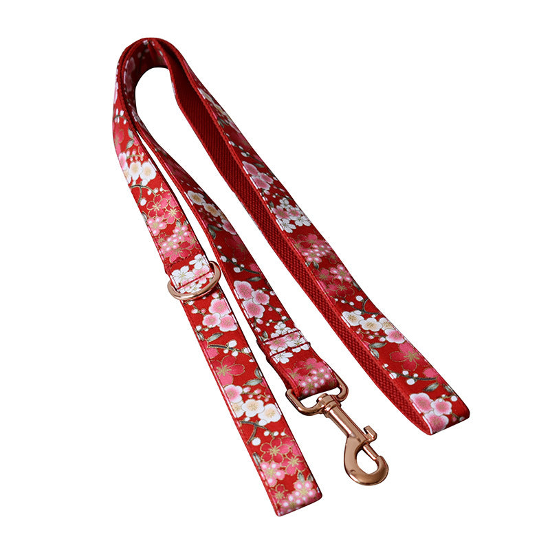 Red Floral Bow Tie Dog Collar & Leash Set – Adjustable Fashion Harness Set for Small to Large Dogs