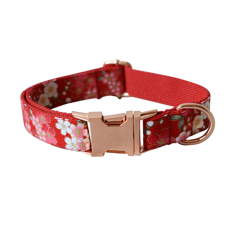 Red Floral Bow Tie Dog Collar & Leash Set – Adjustable Fashion Harness Set for Small to Large Dogs