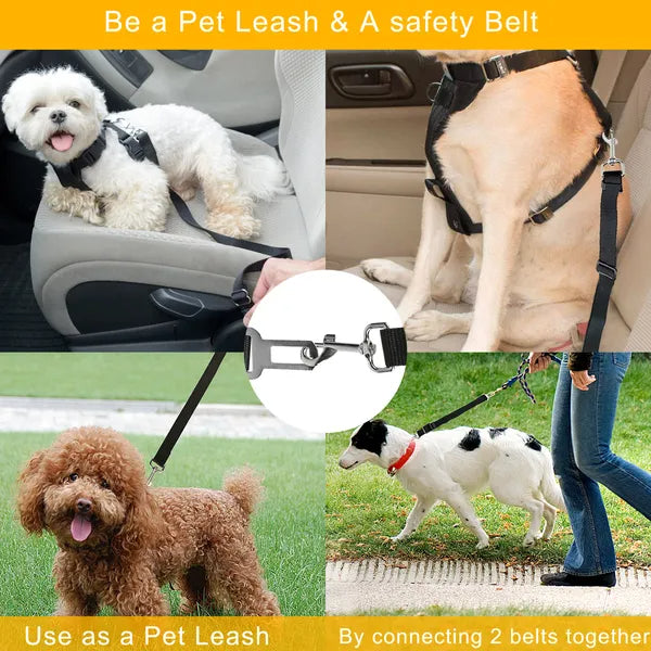 2-Pack Adjustable Pet Seat Belt & Safety Leash – Secure Harness for Dogs & Cats
