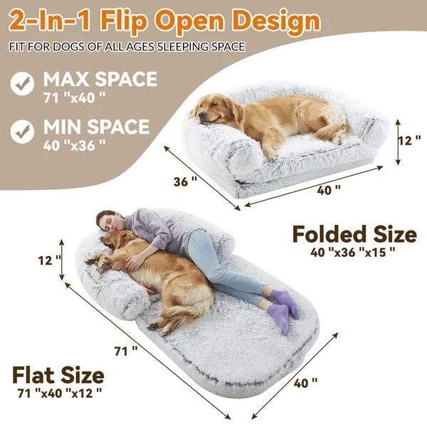 Human-Size Dog Bed for People & Pets – XL Orthopedic Plush Lounger for Large Dogs and Adults, Washable Cover, Anti-Slip Bottom
