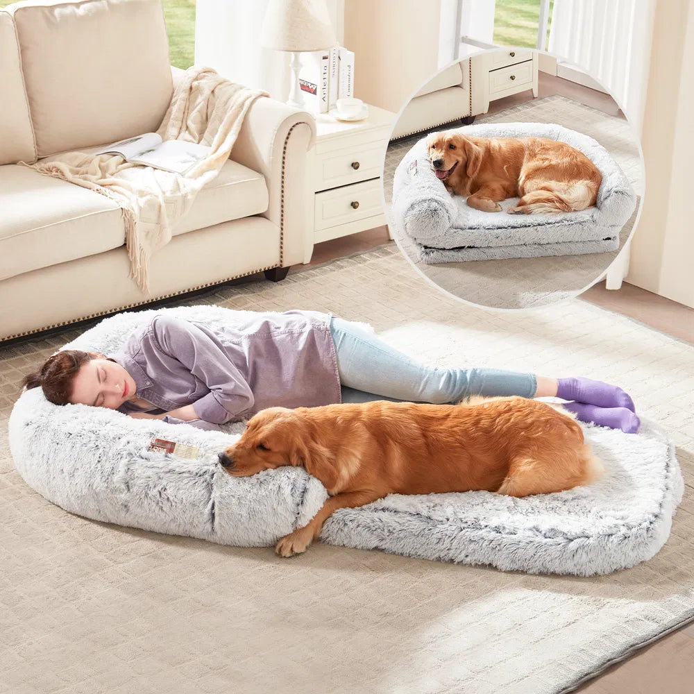 Human-Size Dog Bed for People & Pets – XL Orthopedic Plush Lounger for Large Dogs and Adults, Washable Cover, Anti-Slip Bottom