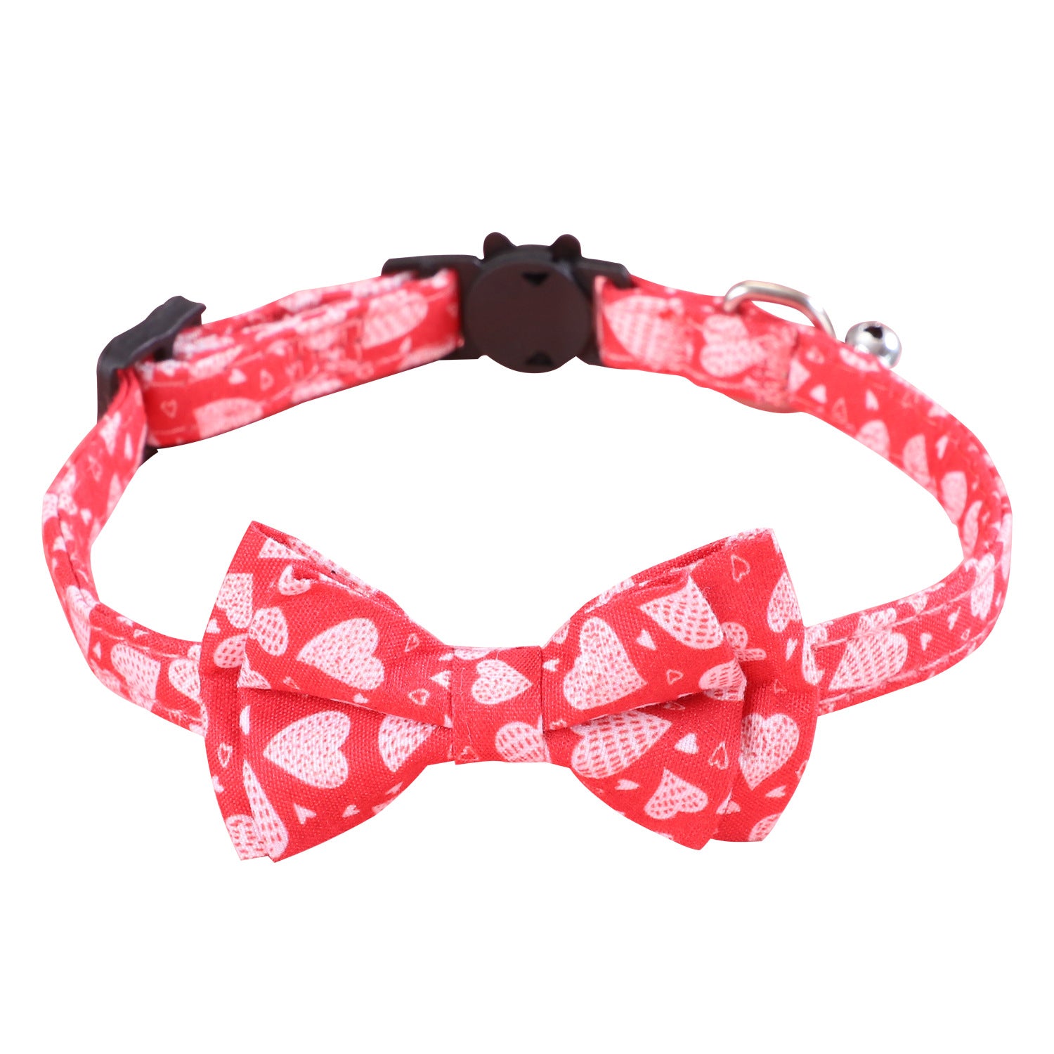 Valentine’s Day Pink Heart Bow Tie Pet Collar – Adjustable Cat & Small Dog Collar with Bell