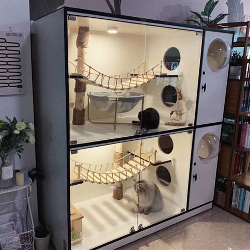 Wall-Mounted Wooden Cat Bridge – Pine Rope Suspension Climbing Shelf