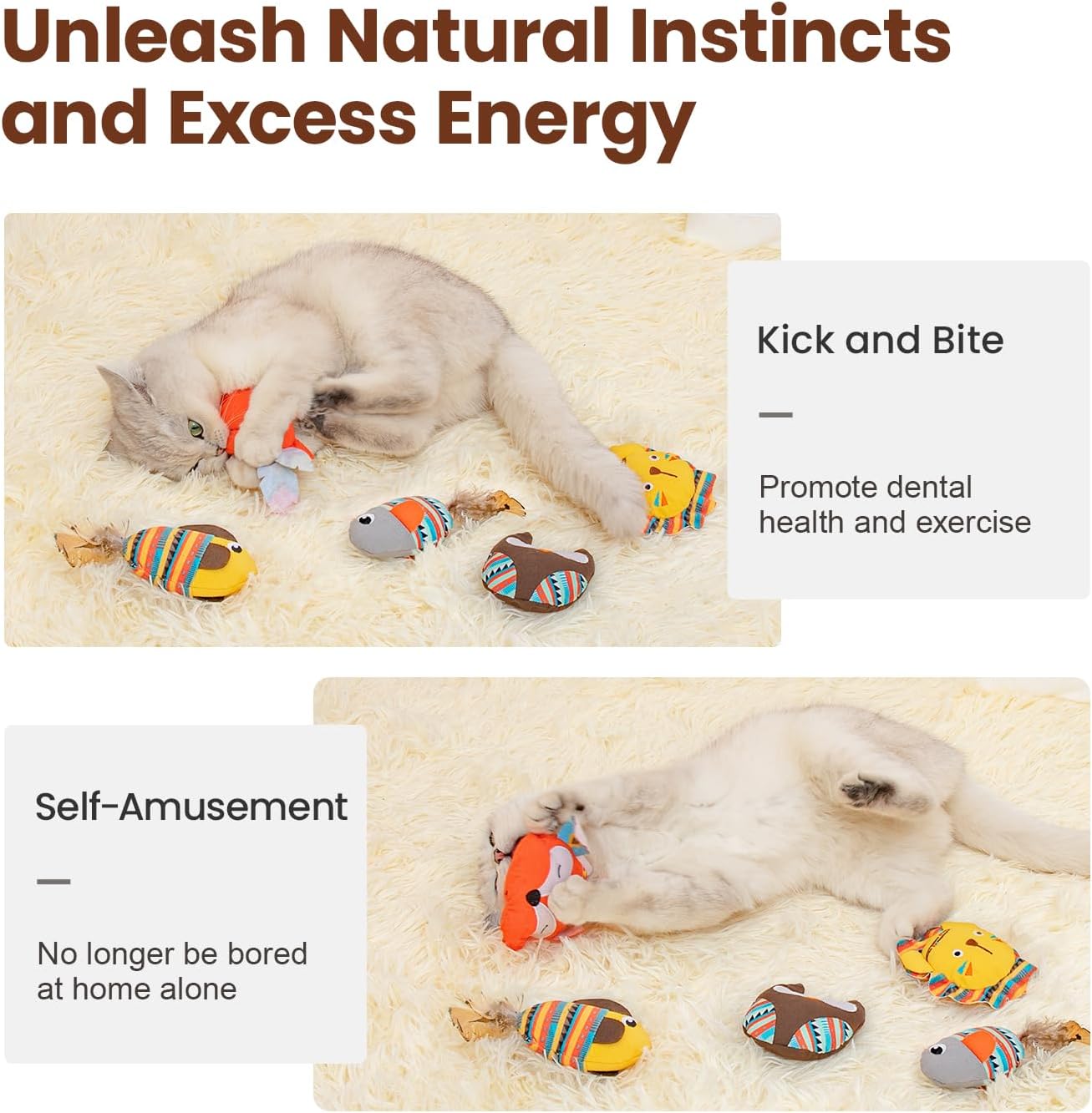 Jungle Animal Catnip Plush Cat Toys – Bite-Resistant Kicker & Chew Toys