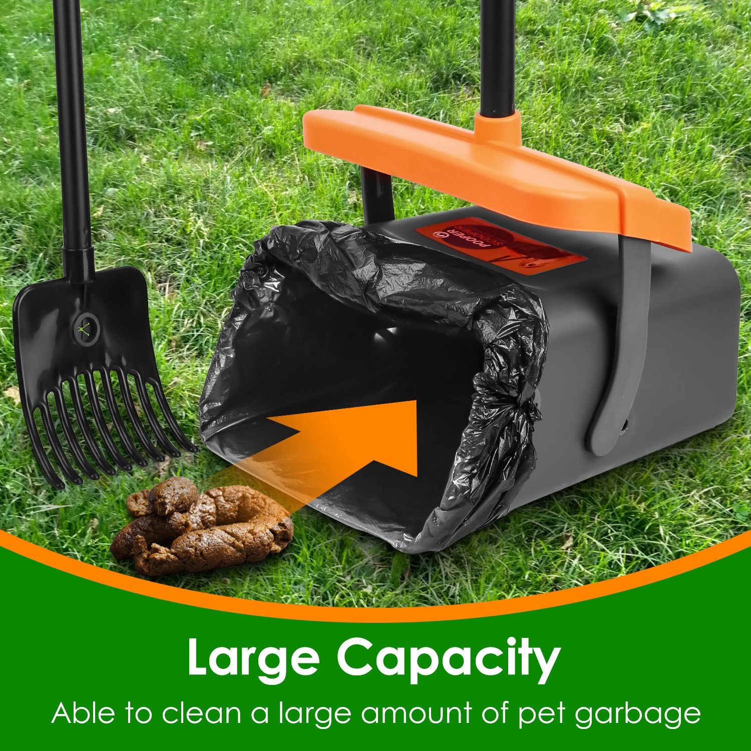 Heavy-Duty Dog Pooper Scooper Kit – Long-Handle Rake & Bin with 35 Waste Bags