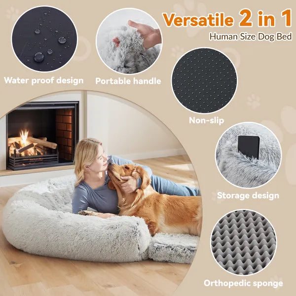 Human-Size Dog Bed for People & Pets – XL Orthopedic Plush Lounger for Large Dogs and Adults, Washable Cover, Anti-Slip Bottom