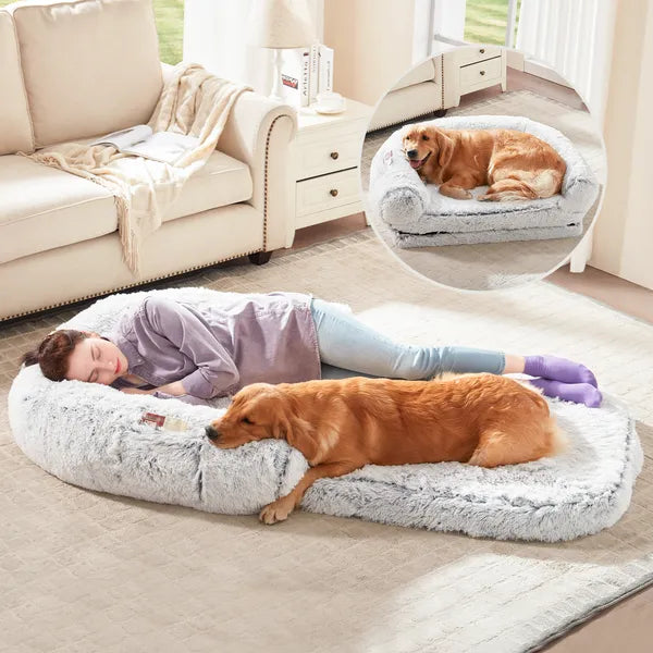 Human-Size Dog Bed for People & Pets – XL Orthopedic Plush Lounger for Large Dogs and Adults, Washable Cover, Anti-Slip Bottom