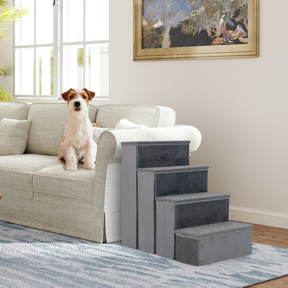 4-Step Foldable Dog Stairs – Non-Slip Adjustable Pet Ramp for Beds & Couches