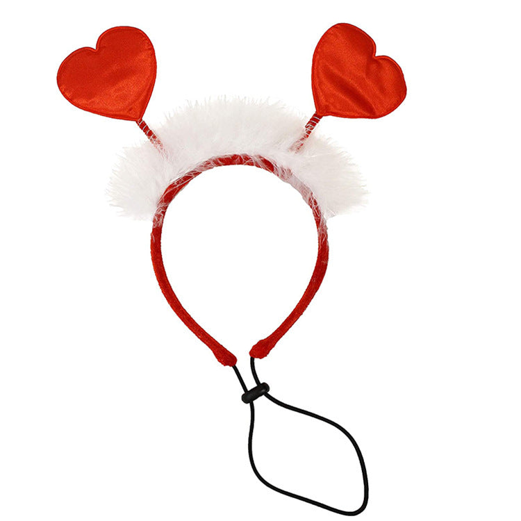 Valentine’s Day Dog Costume Set – Heart Antenna Headband & Tulle Collar Pet Photo Prop