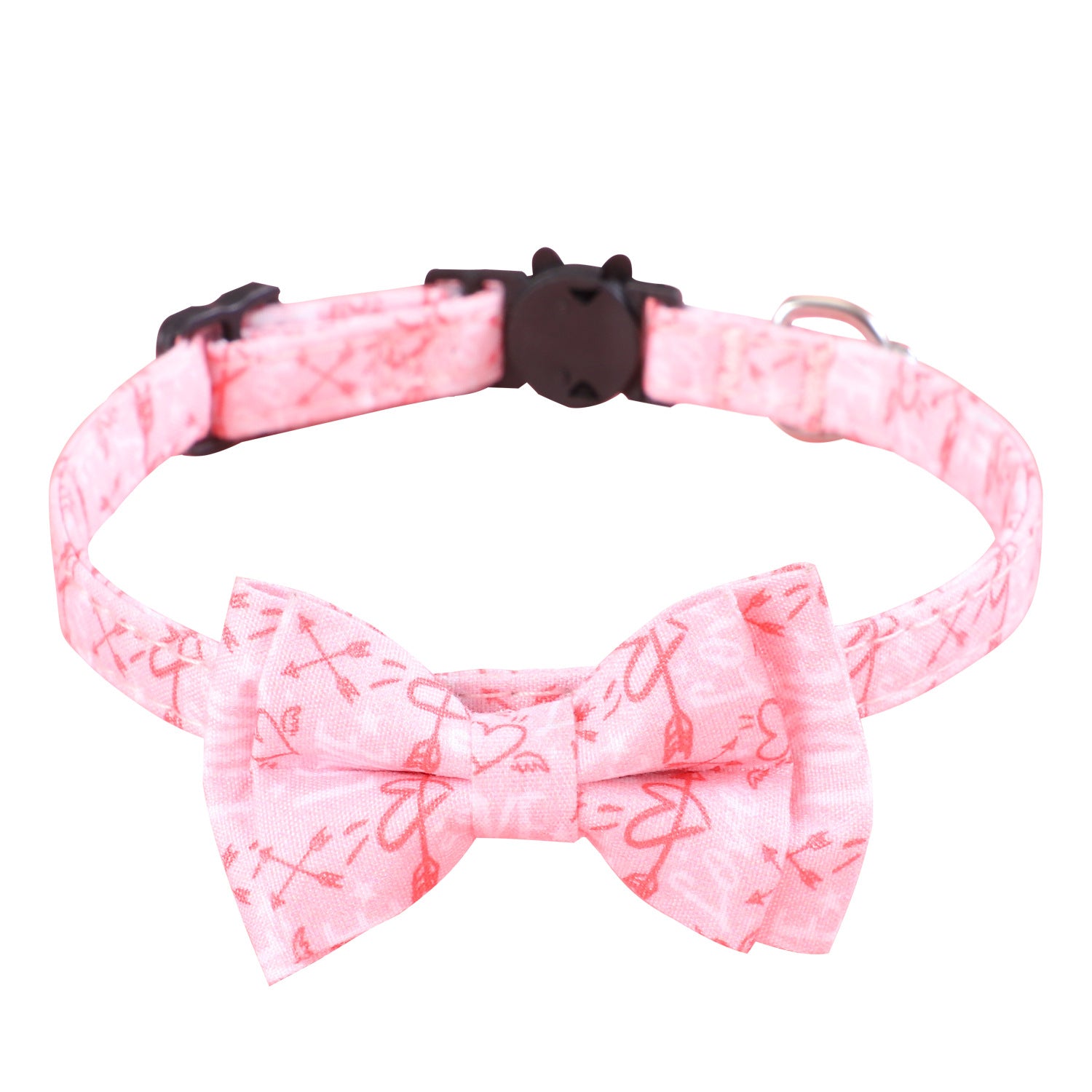 Valentine’s Day Pink Heart Bow Tie Pet Collar – Adjustable Cat & Small Dog Collar with Bell