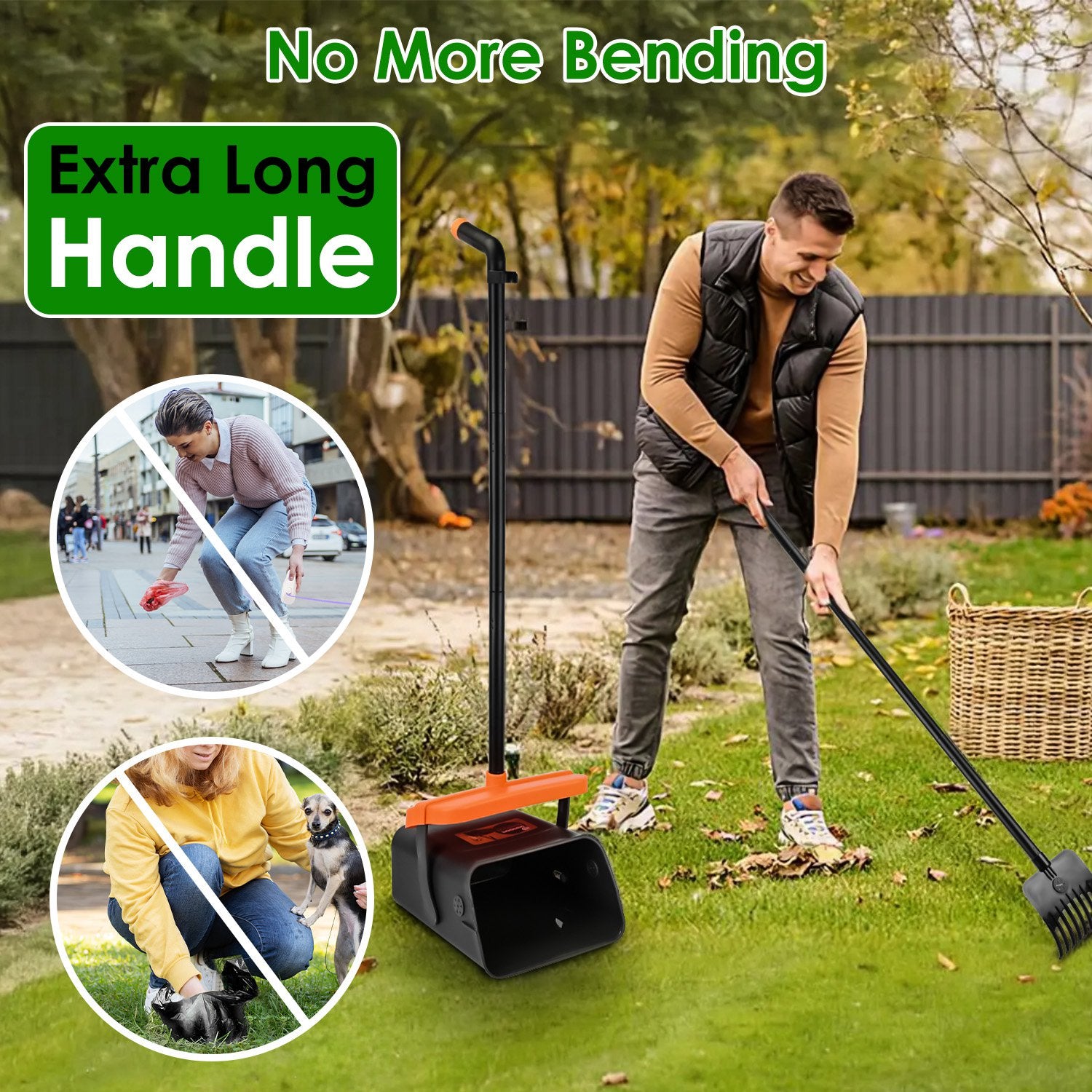 Heavy-Duty Dog Pooper Scooper Kit – Long-Handle Rake & Bin with 35 Waste Bags