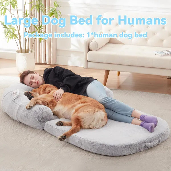Human-Size Dog Bed for People & Pets – XL Orthopedic Plush Lounger for Large Dogs and Adults, Washable Cover, Anti-Slip Bottom