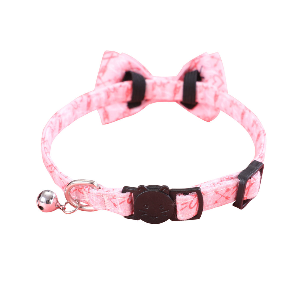 Valentine’s Day Pink Heart Bow Tie Pet Collar – Adjustable Cat & Small Dog Collar with Bell