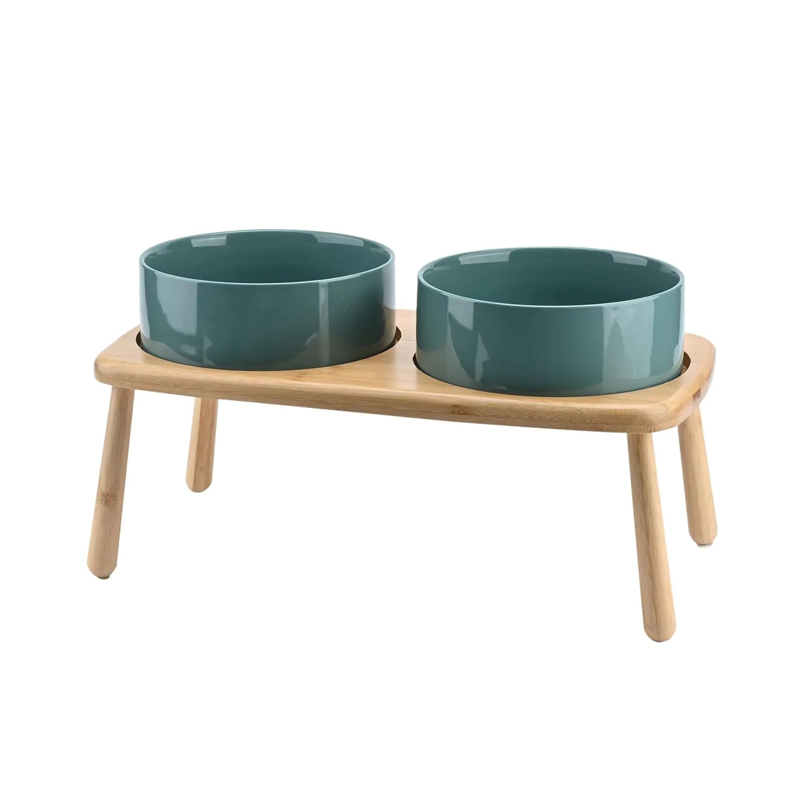 SPUNKYJUNKY Raised Dog Bowls Ceramic Dog Bowls Elevated with Non-Slip Wooden Stand Dog Food Water Bowls for Medium Large Size Dogs(Double 60OZ BowlsDark Green)