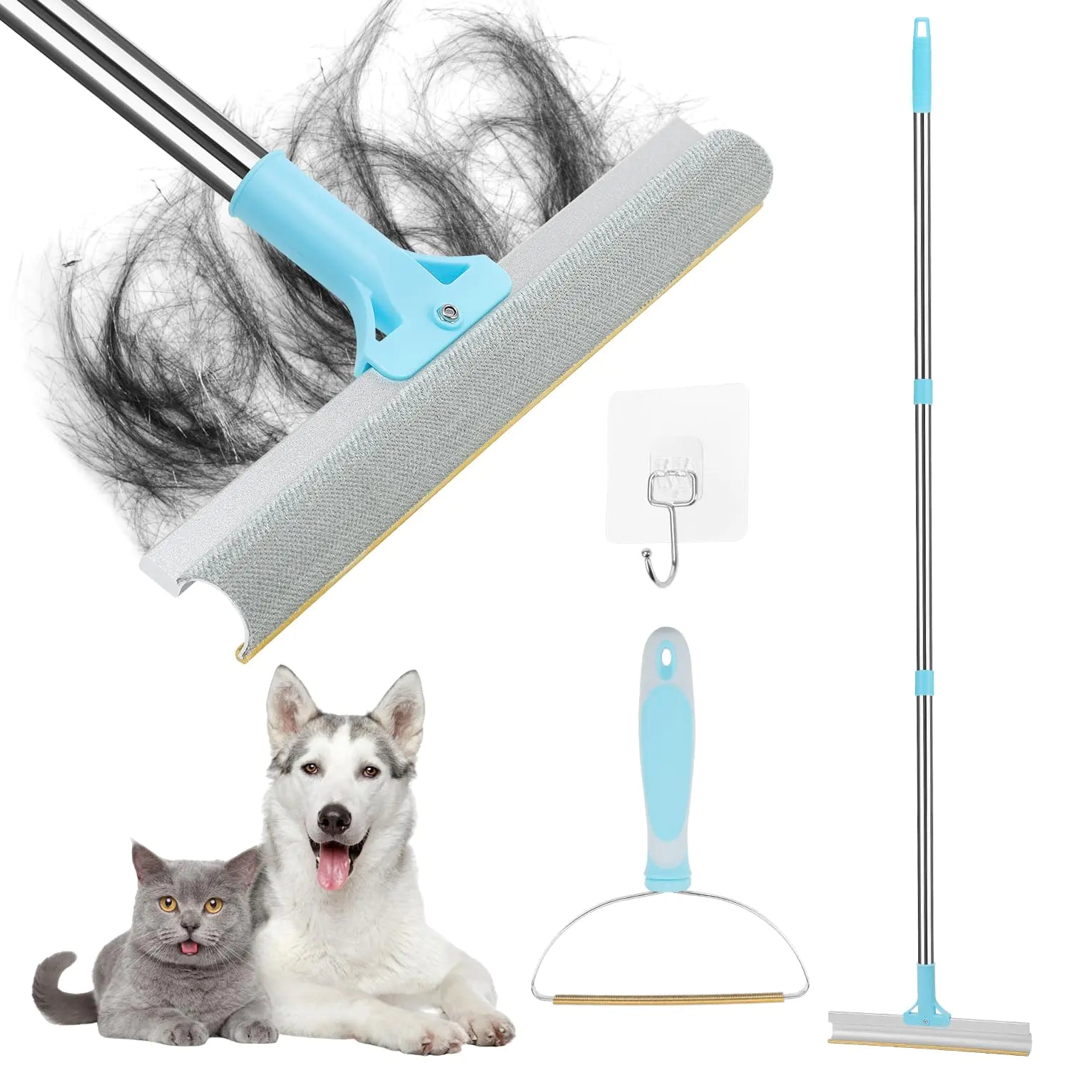 2 Pcs Pet Hair Removal Tool Carpet Rake for Pet Hair Removal Uproot Clean Pet Hair Rake with 56 Adjustable Long Handle 2 in 1 Reusable Carpet Lint Brush & Carpet Rake for Rugs Couch Cat Towers