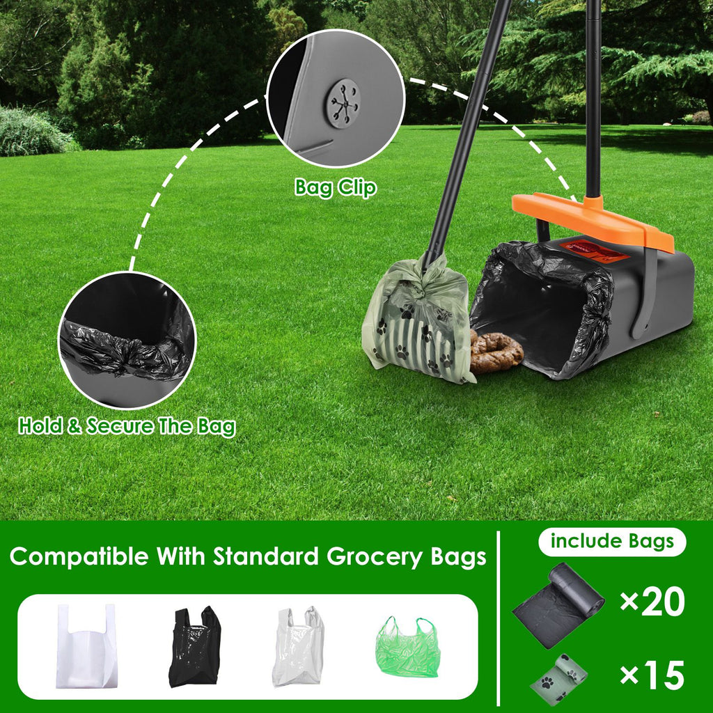 Heavy-Duty Dog Pooper Scooper Kit – Long-Handle Rake & Bin with 35 Waste Bags