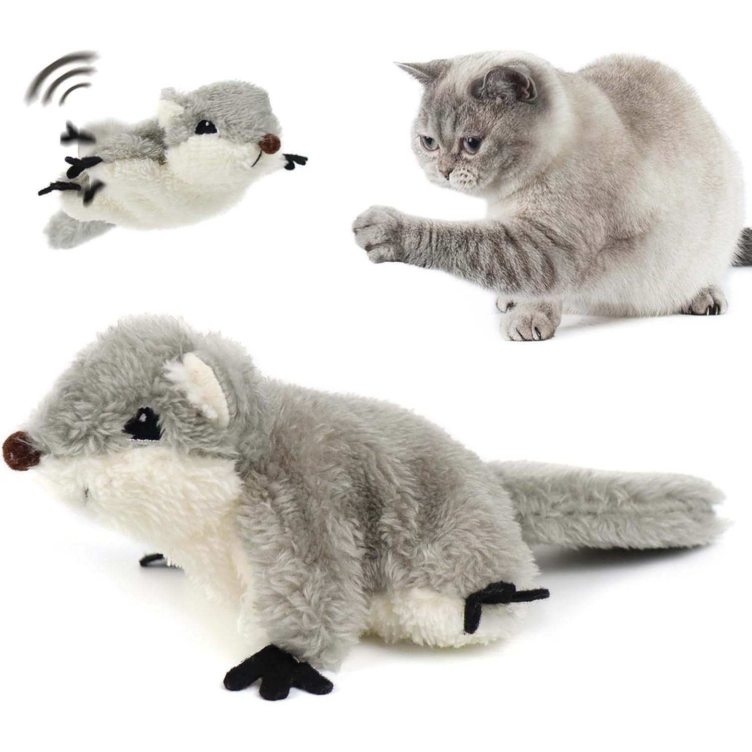 Rechargeable Touch-Activated Flapping Squirrel Toy – Interactive Cat Kicker Plush for Indoor Cats