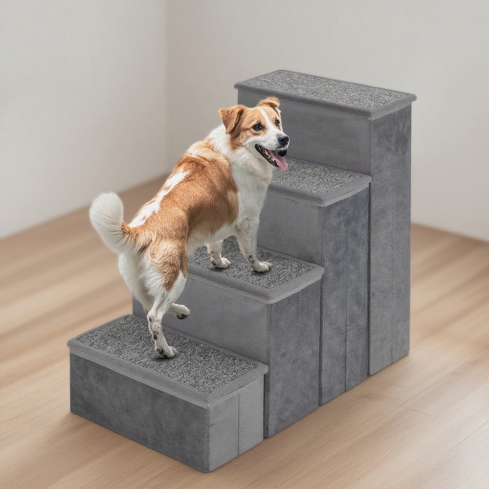 4-Step Foldable Dog Stairs – Non-Slip Adjustable Pet Ramp for Beds & Couches