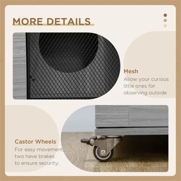 Luxury Cat Villa Condo with Wheels – Multi-Level Cat Apartment with Litter Box Enclosure & Scratching Post