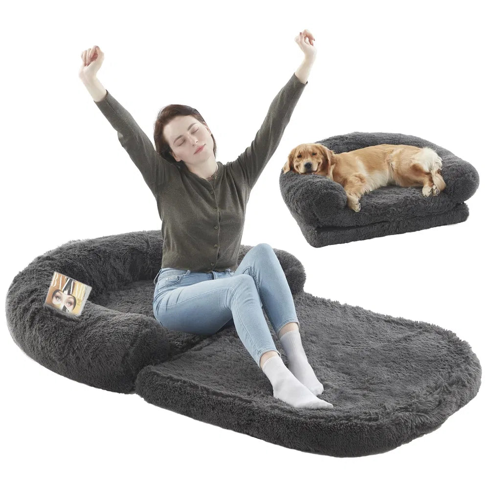 Human-Size Dog Bed for People & Pets – XL Orthopedic Plush Lounger for Large Dogs and Adults, Washable Cover, Anti-Slip Bottom