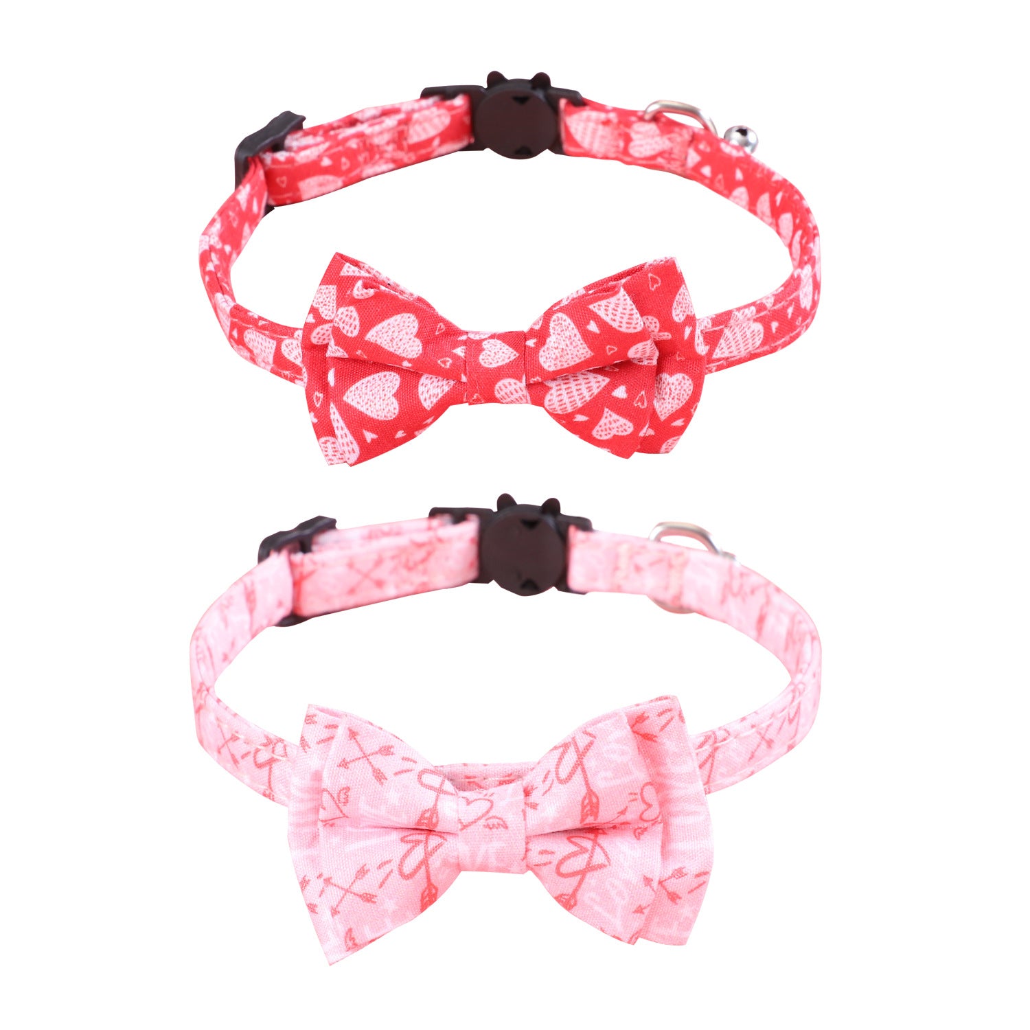 Valentine’s Day Pink Heart Bow Tie Pet Collar – Adjustable Cat & Small Dog Collar with Bell