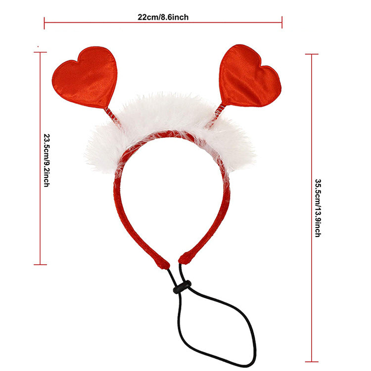 Valentine’s Day Dog Costume Set – Heart Antenna Headband & Tulle Collar Pet Photo Prop