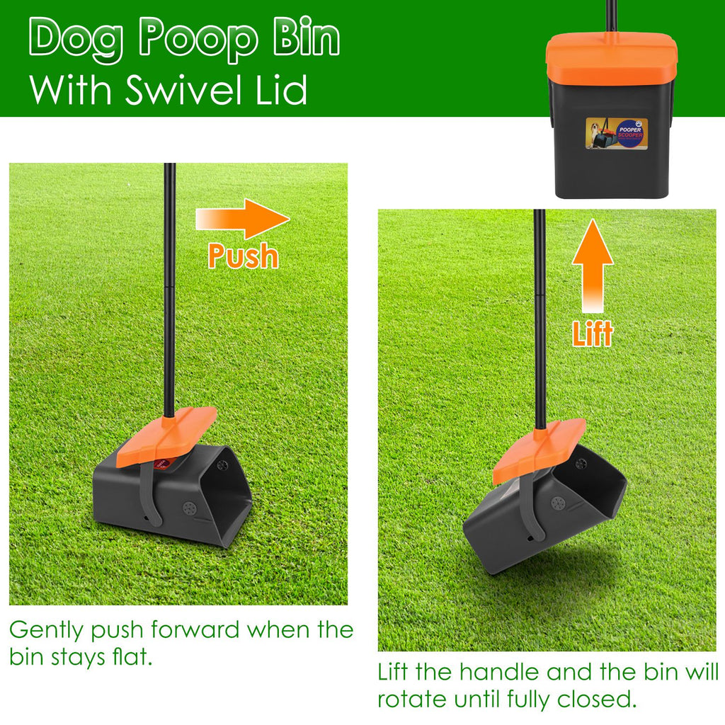 Heavy-Duty Dog Pooper Scooper Kit – Long-Handle Rake & Bin with 35 Waste Bags
