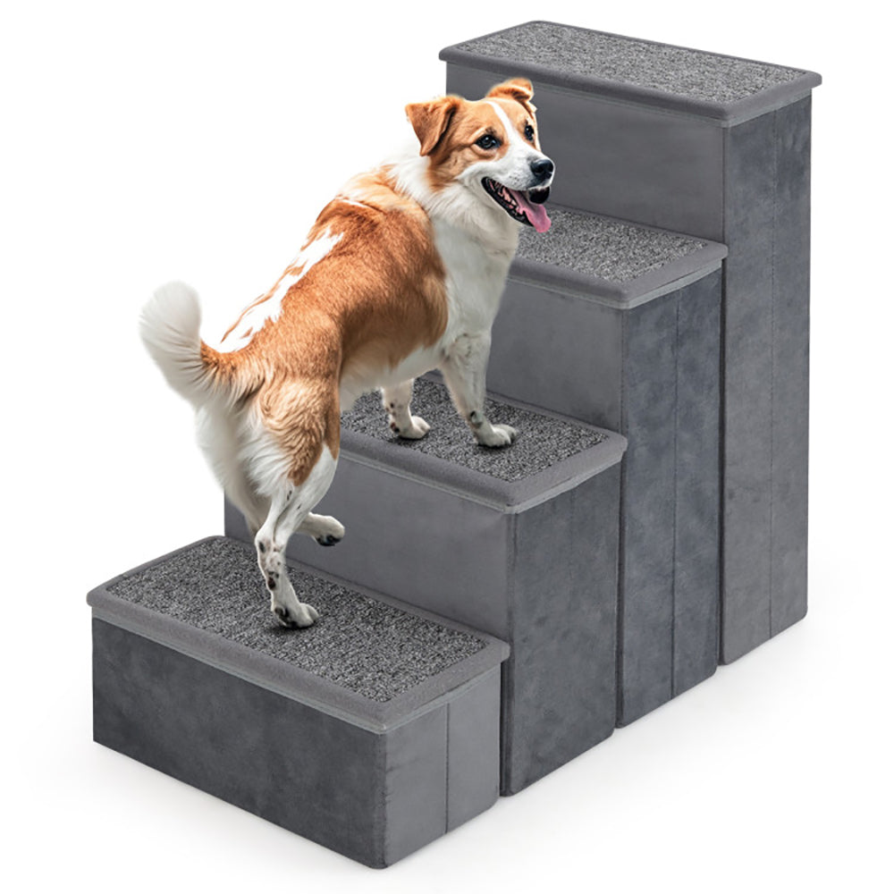 4-Step Foldable Dog Stairs – Non-Slip Adjustable Pet Ramp for Beds & Couches