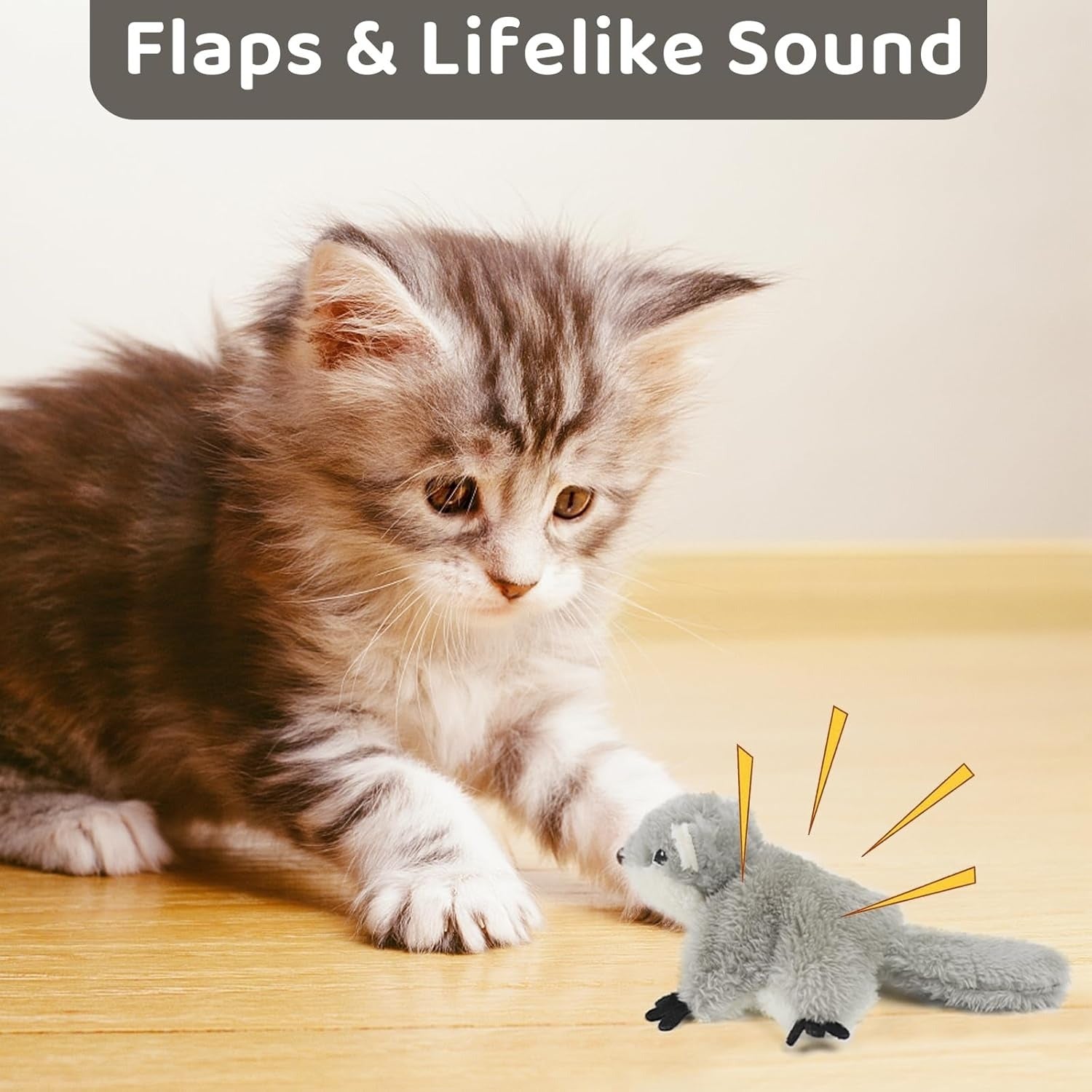 Rechargeable Touch-Activated Flapping Squirrel Toy – Interactive Cat Kicker Plush for Indoor Cats